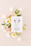 King Charles Spaniel Baby Shower Invitation: Watercolor Crest, Blue Bow (Digital File) printed invitation