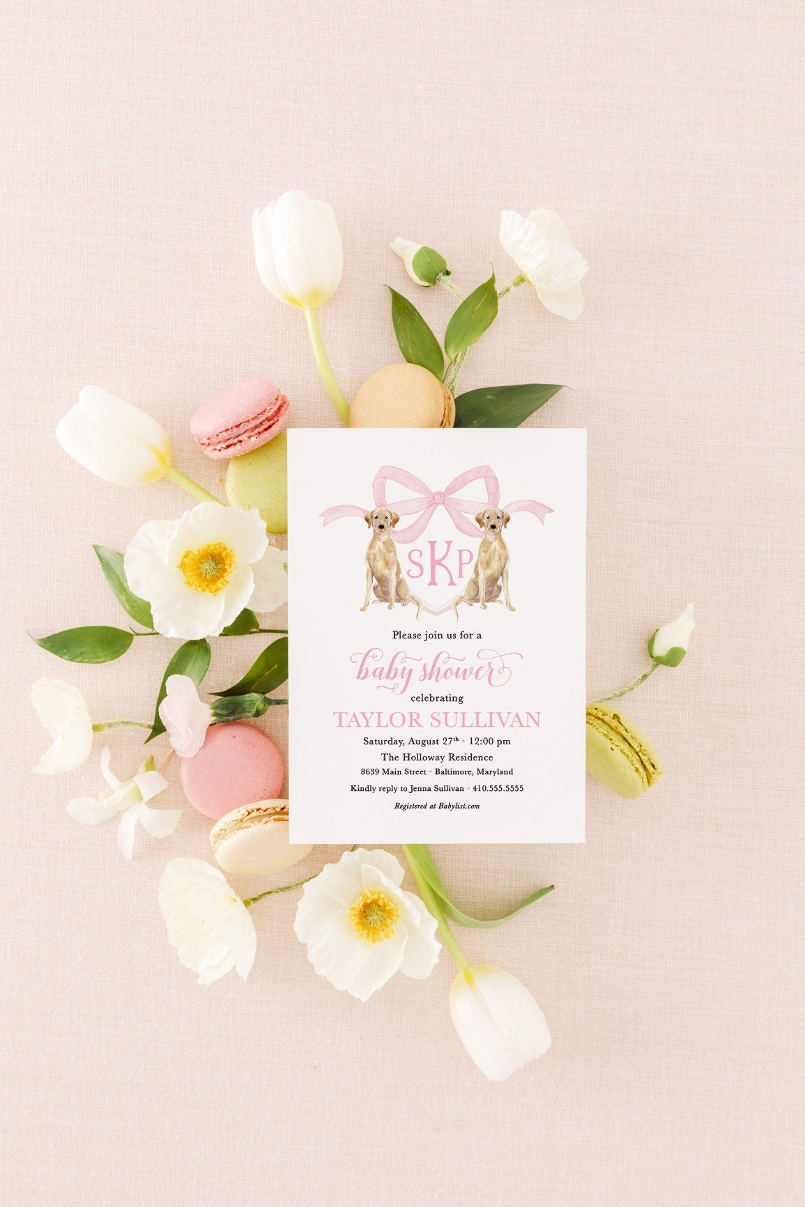 Labrador Retriever watercolor dog crest digital baby shower invitation