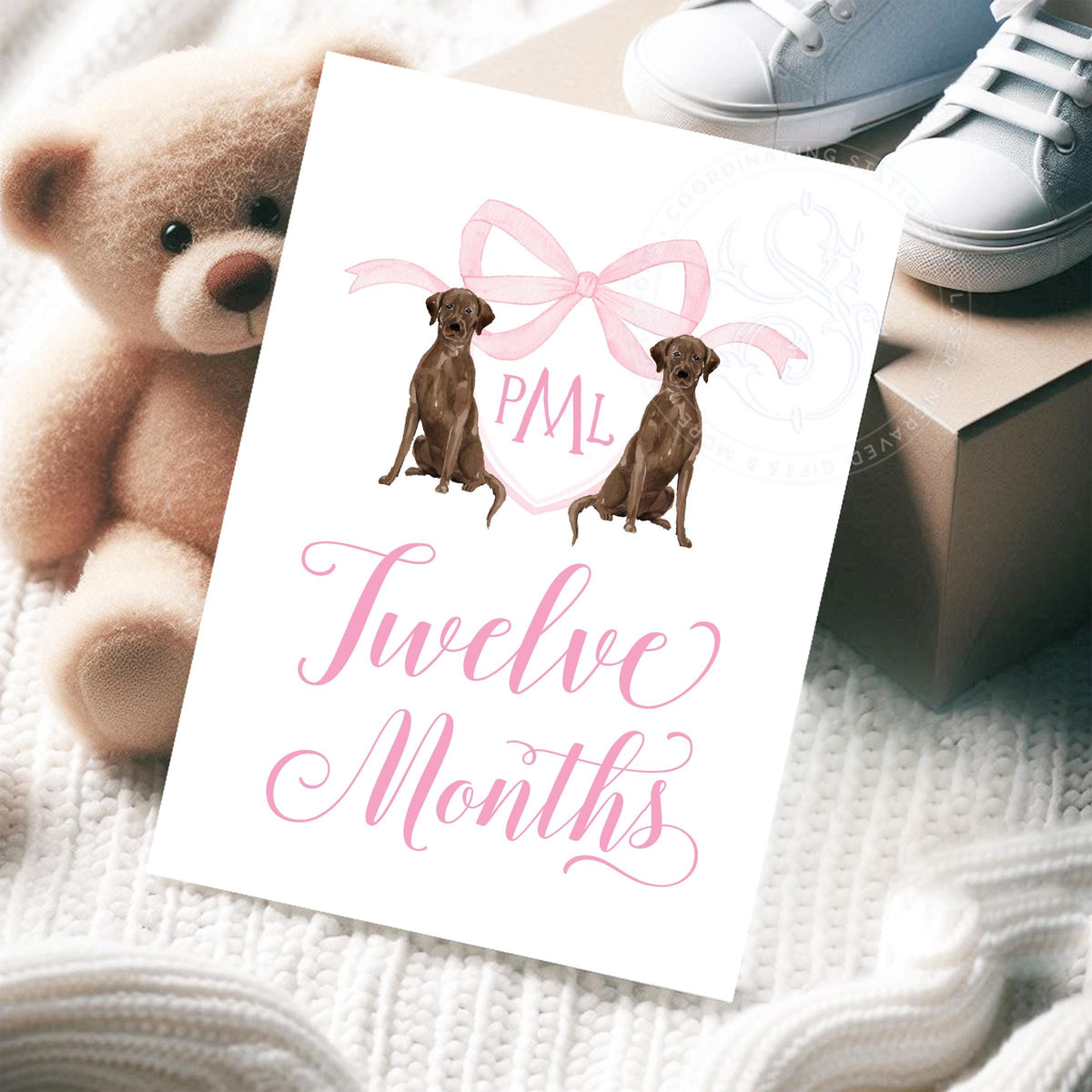 Labrador Retriever monogram baby girl milestone cards