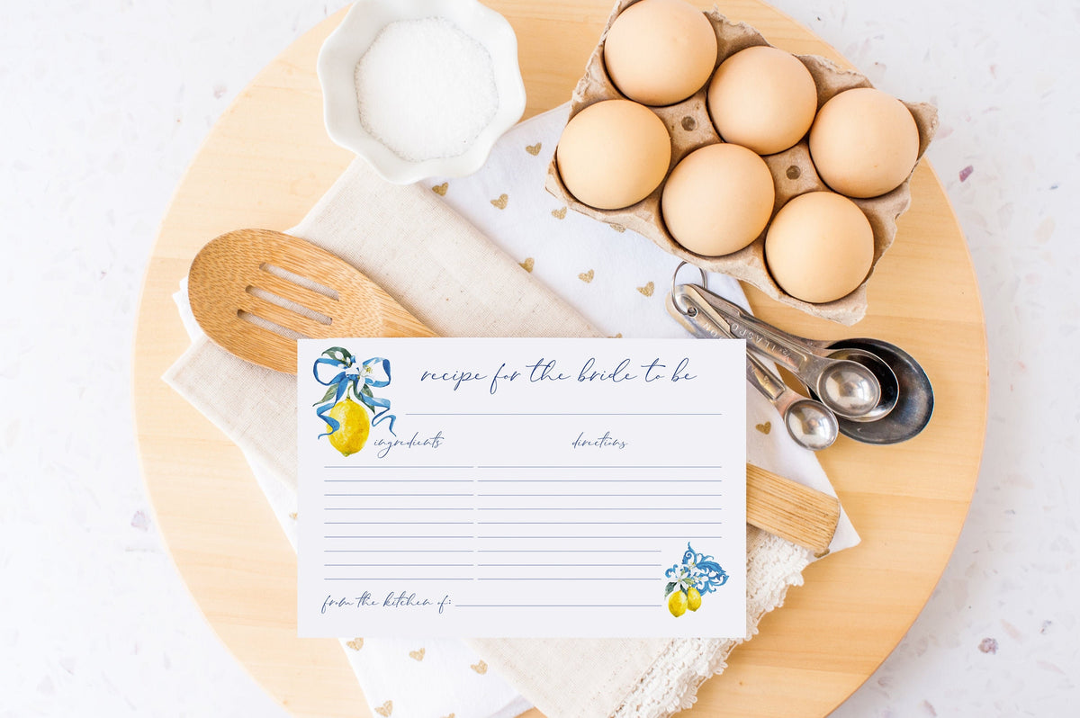 Lemon printed bridal shower recipe cards