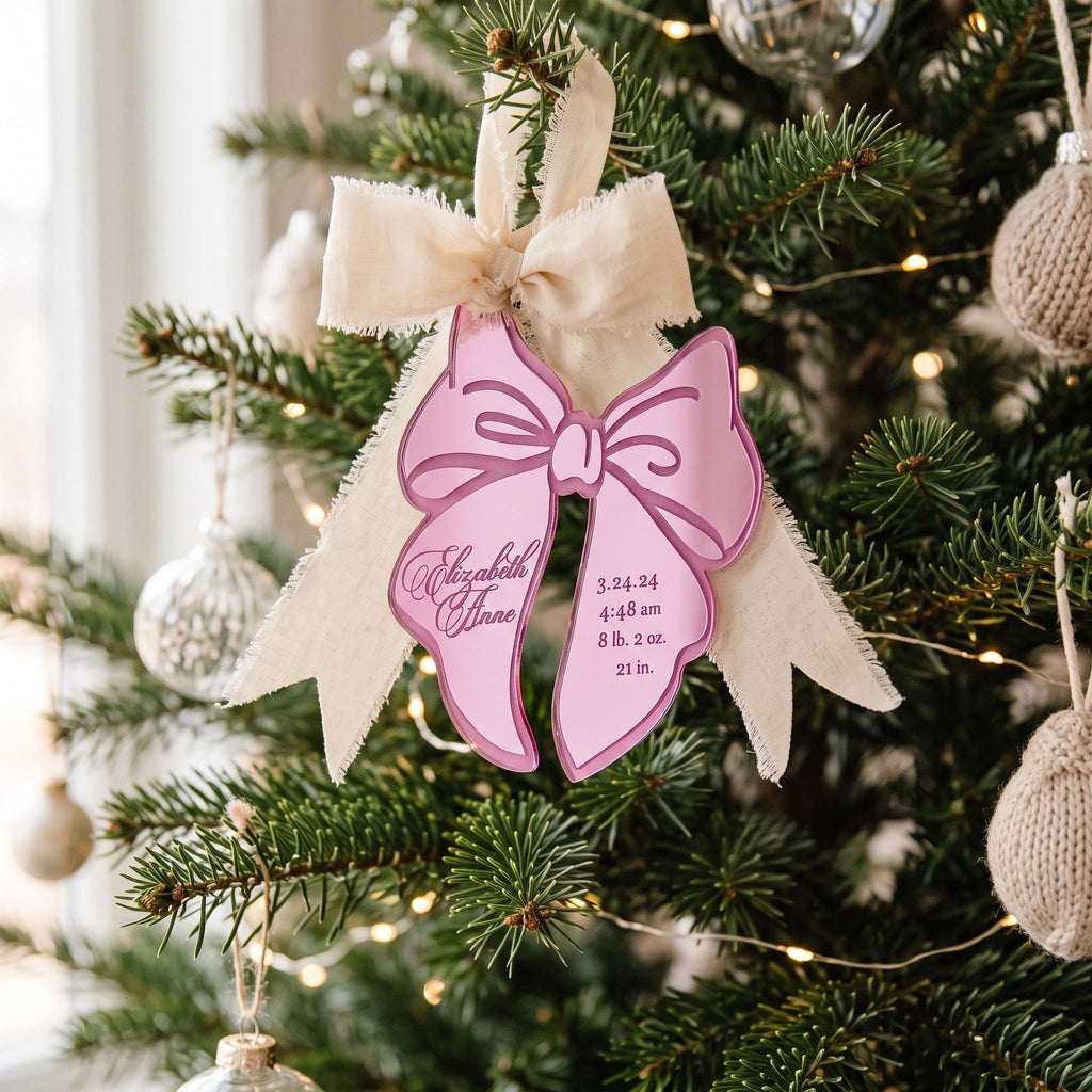 Lilac Bow Baby Birth Stats Ornament - image 1