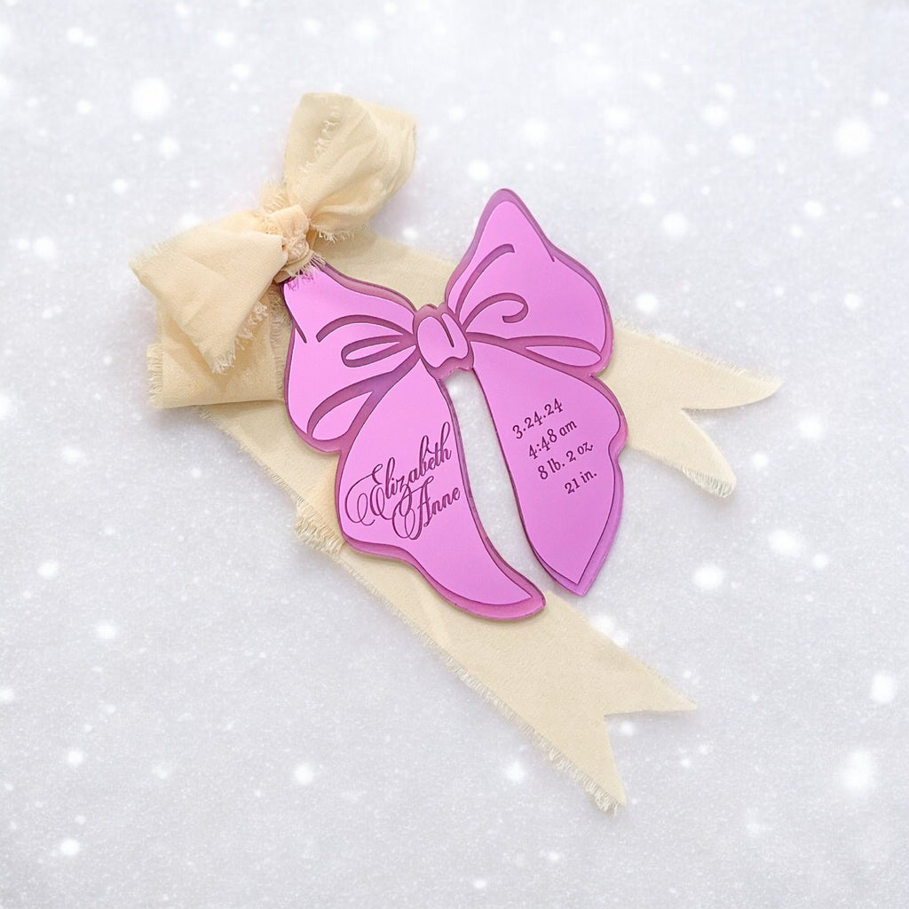Lilac Bow Baby Birth Stats Ornament - image 2