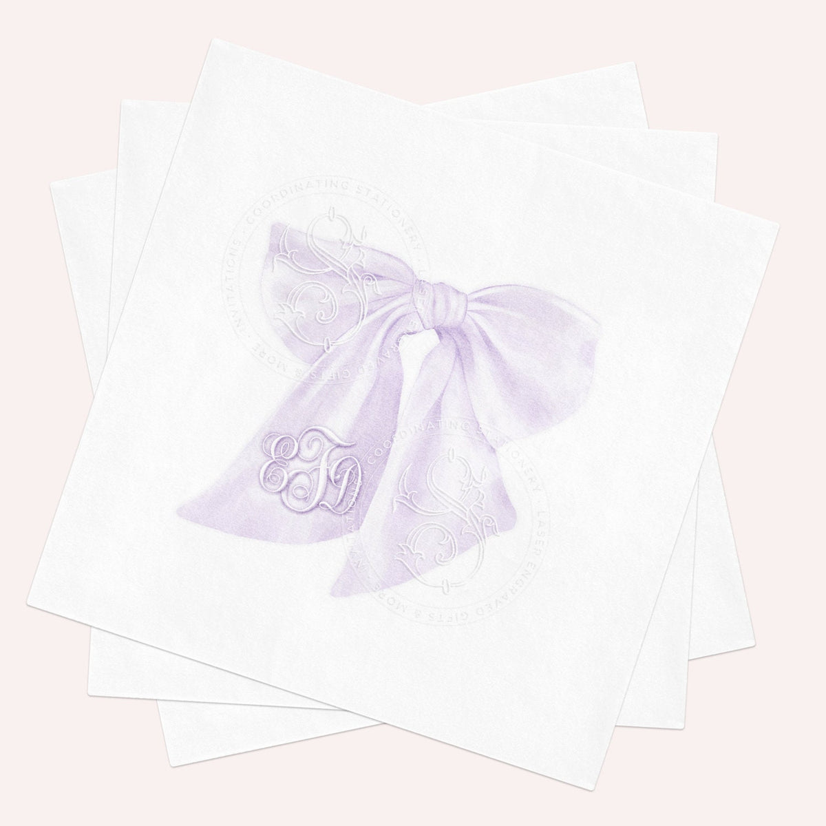 Lilac Bow Monogram Napkins: Personalized Baby Shower Decor Purple