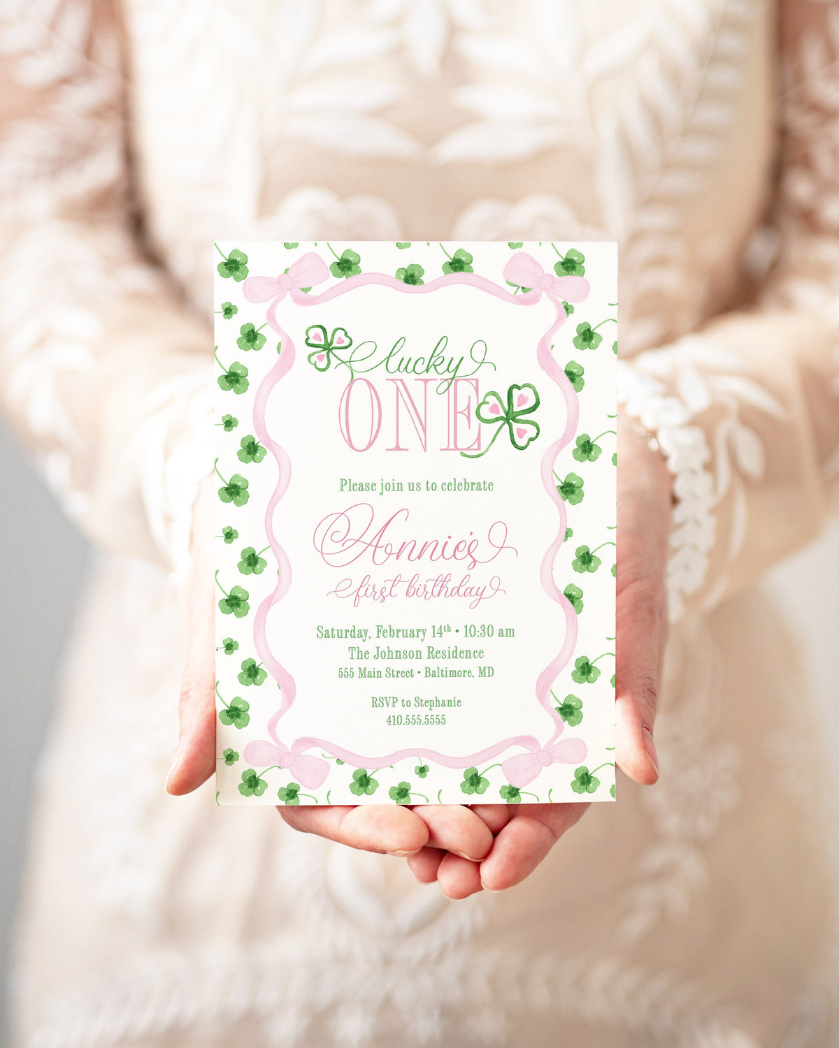 Lucky One St. Patrick's Day Clover First Birthday Invitation printed children's birthday invitation