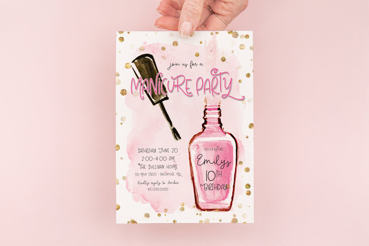 Manicure Pink Glam Spa Birthday Invitation printed children's birthday invitation