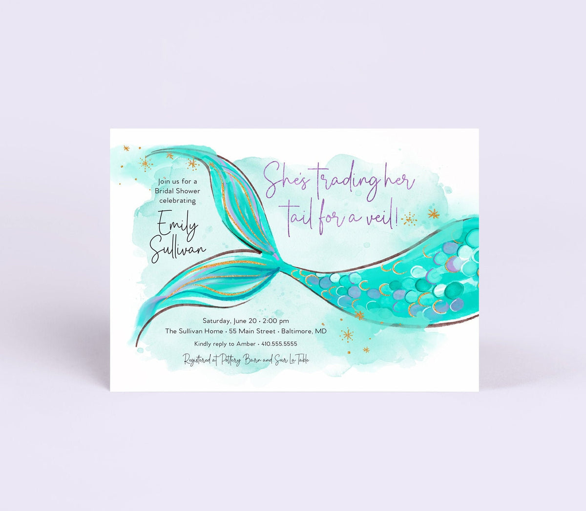 Mermaid Sea of Love digital bridal shower invitation