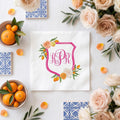 Mimosa Orange Napkins for Bridal Shower, Baby Shower Sprinkle Party Decor, Personalized Monogram Paper Cocktail Napkin Mediterranean