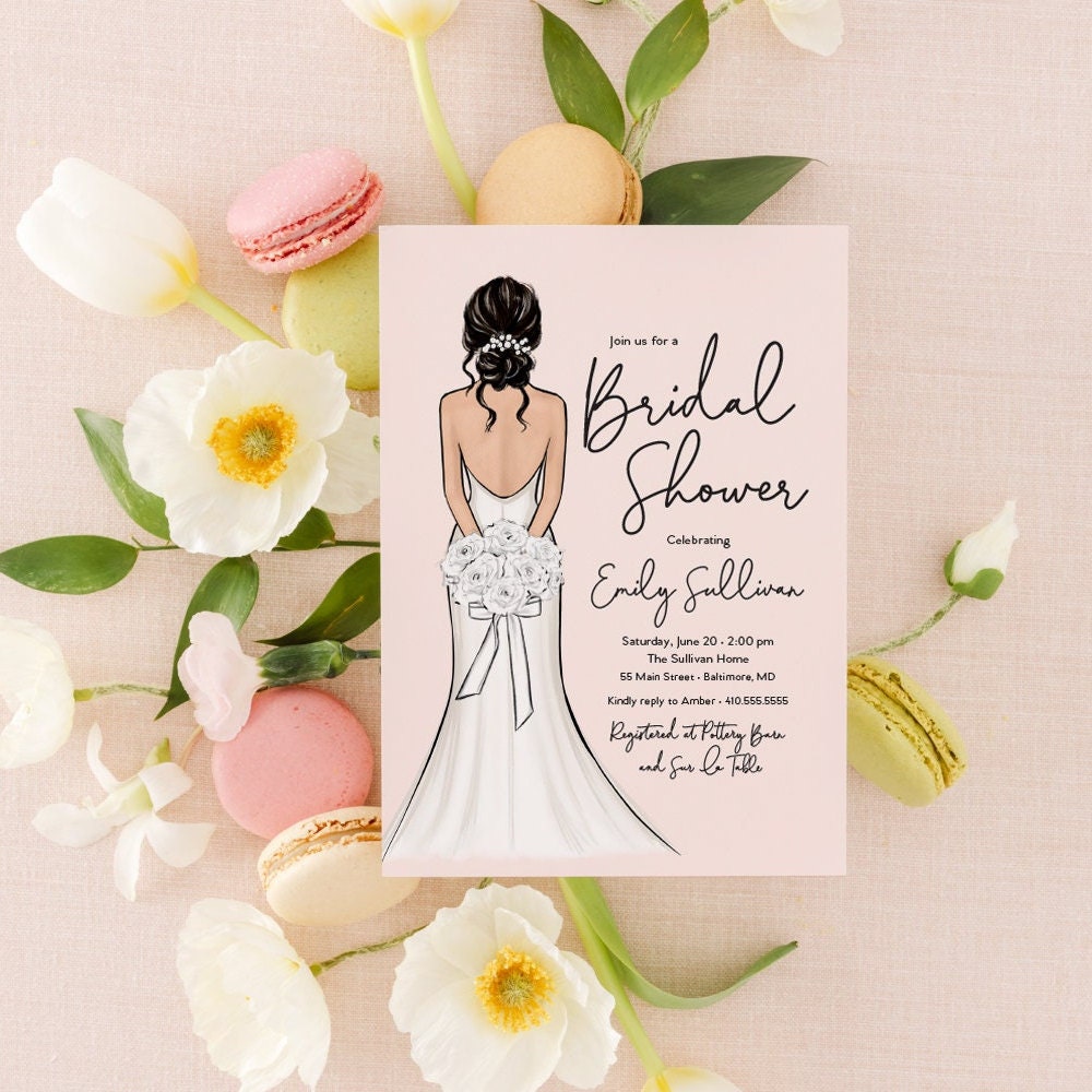 Modern wedding dress printed bridal shower invitations