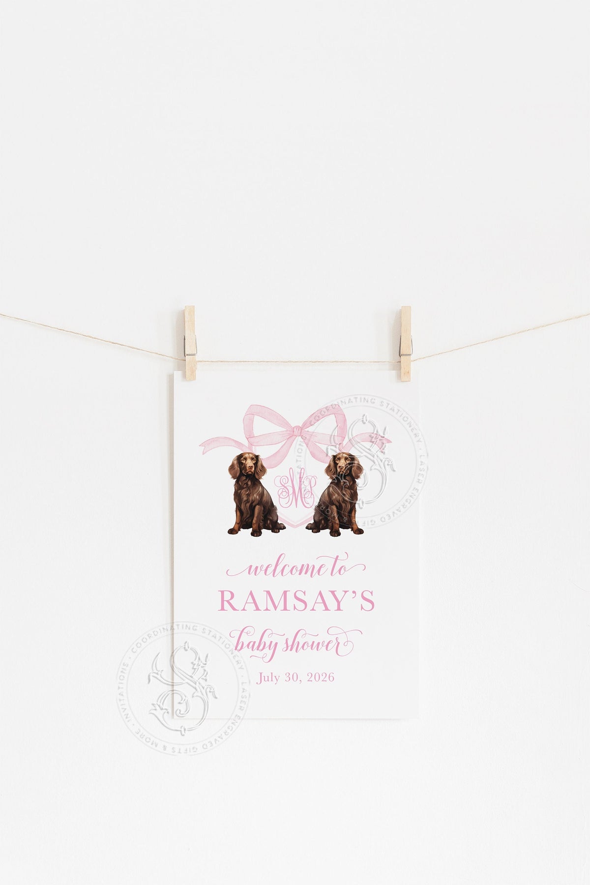 Monogram Crest Boykin Spaniel Baby Shower Welcome Sign