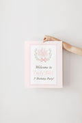 Preppy Pink Bow Monogram Crest Birthday Welcome Sign