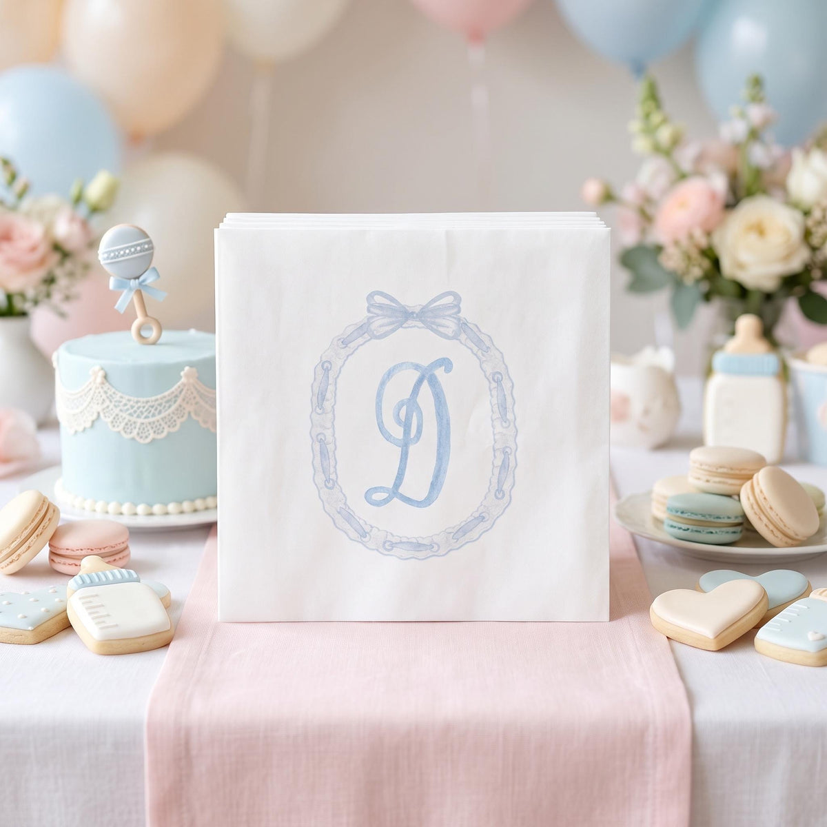 Monogrammed Napkins: Baby Boy Shower, Custom Initial Cocktail Napkins