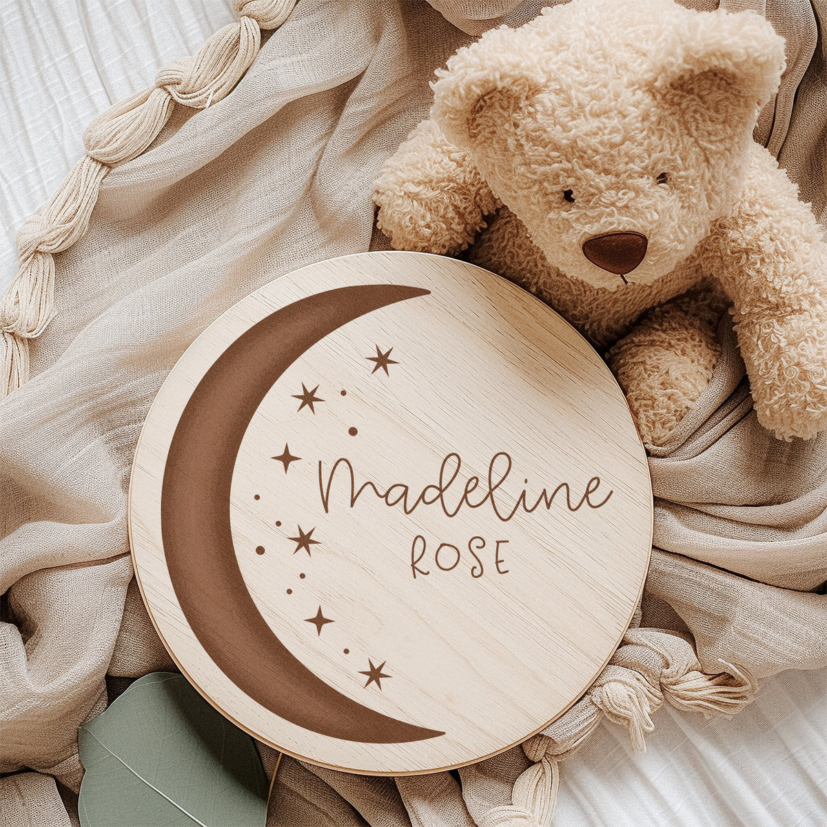 Moon & Stars Wooden Baby Name Sign - image 1