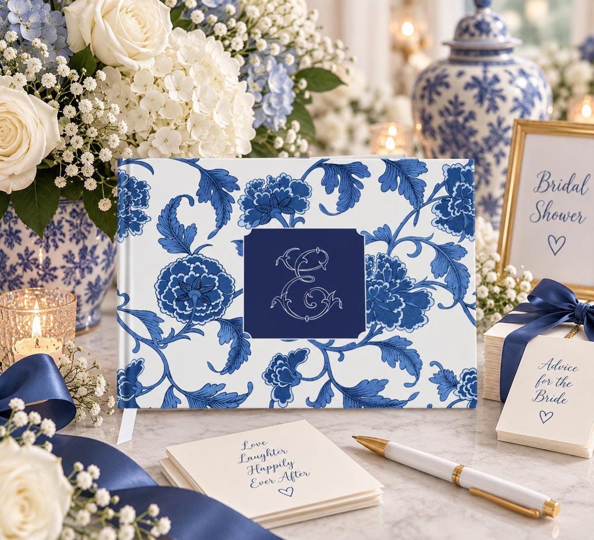 Navy Blue Chinoiserie Initial Guest Book - image 1