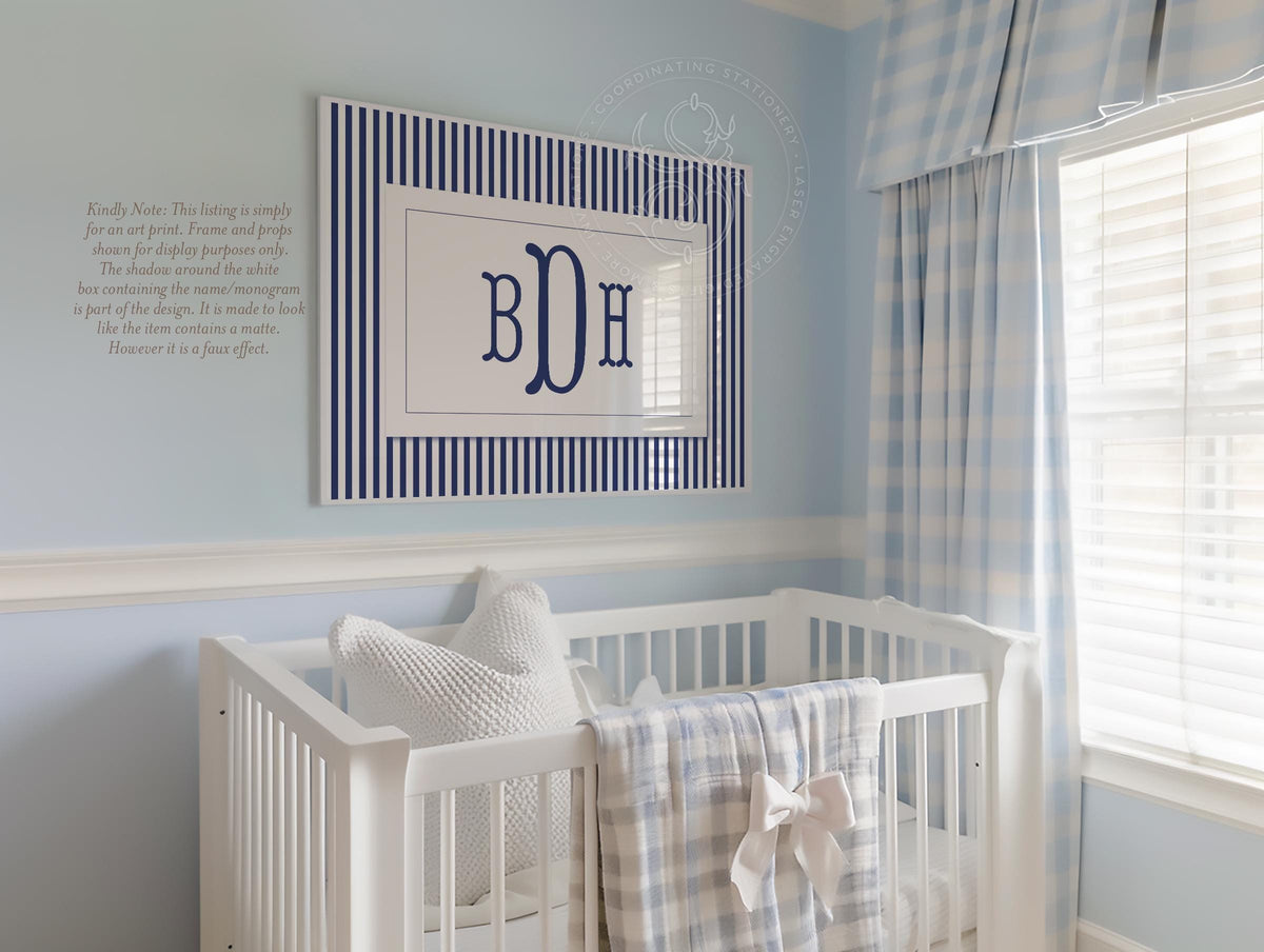 Navy Stripe Nursery Art: Monogram Baby Boy Room Decor - image 1