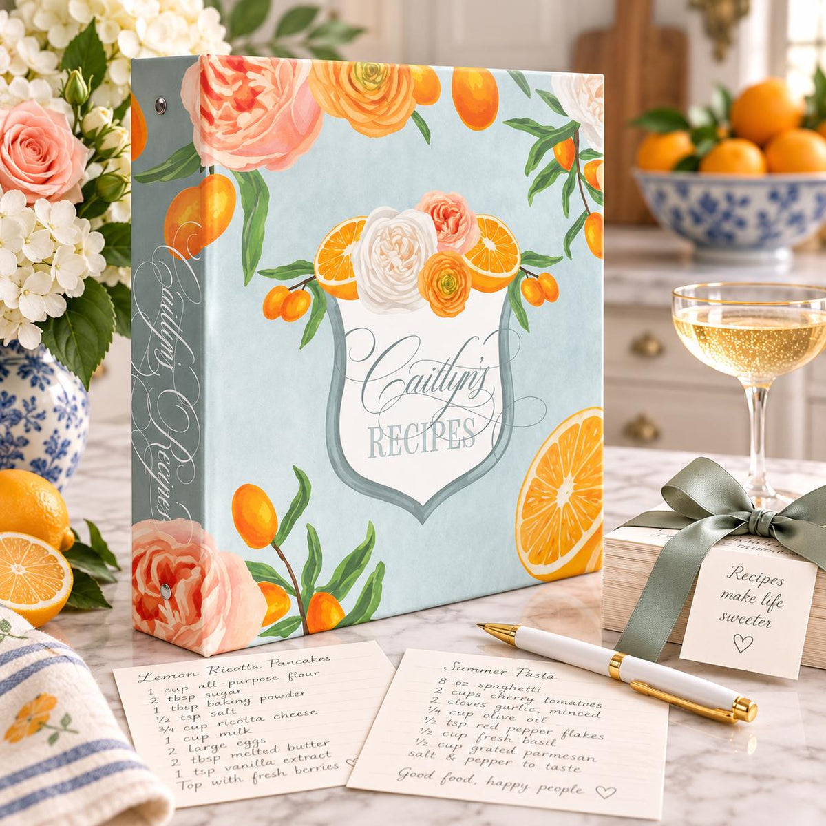 Orange Floral Recipe Binder - image 1