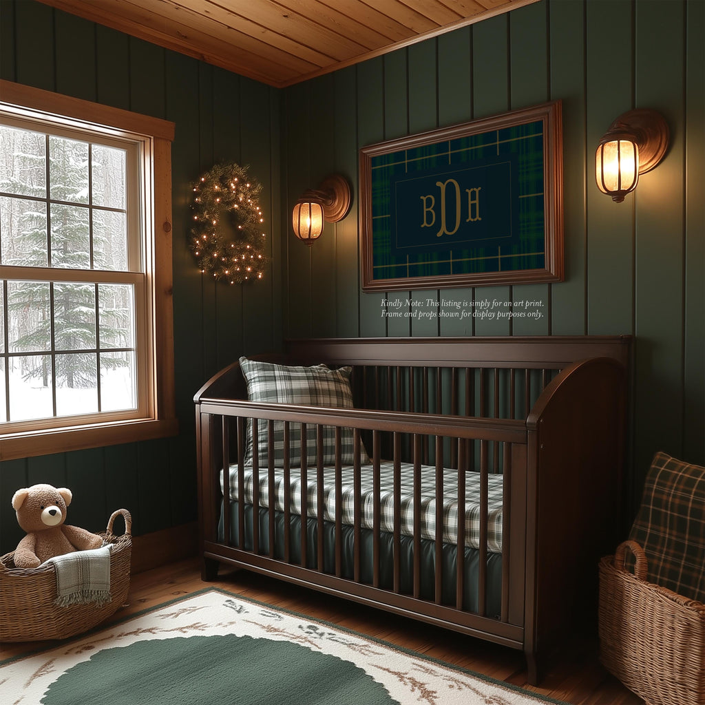 Over Crib Monogram Art Print for Baby Boy Nursery: Traditional Plaid - image 1