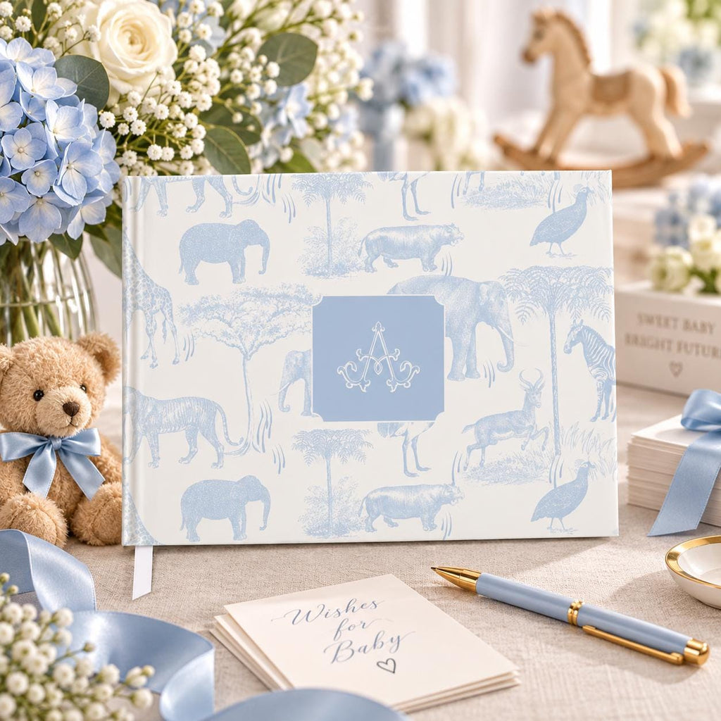Pastel Blue Safari Toile Baby Shower Guest Book - image 1