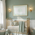Personalized Baby Boy Nursery Wall Art: Sage Green Striped Monogram Print for Over Crib Decor - image 1