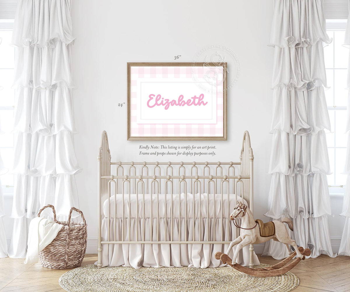 Personalized Baby Girl Nursery Print: Pink Gingham Name Wall Art - image 2