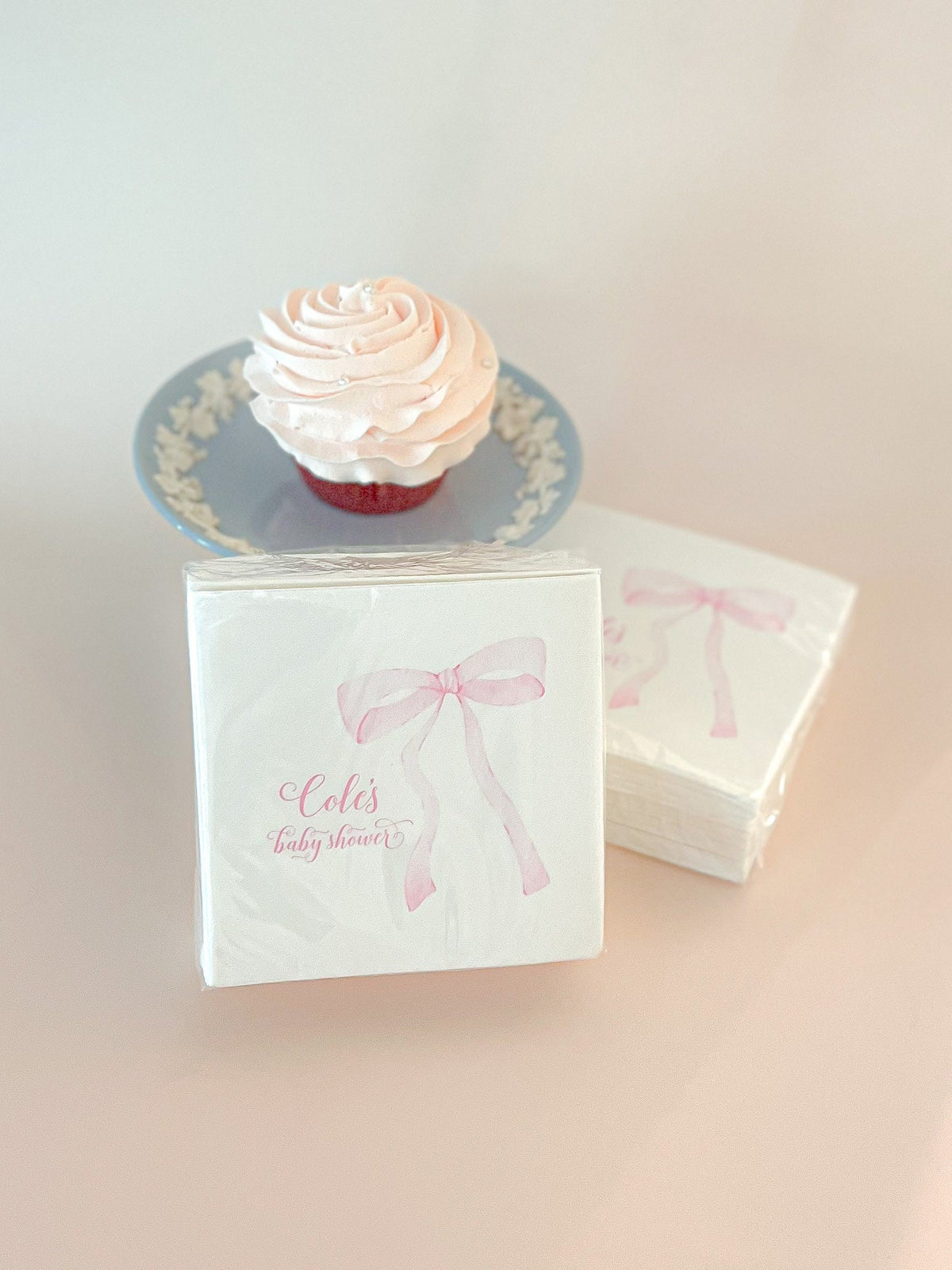 Personalized Baby Shower Napkins: Pink Bow, Custom Printed