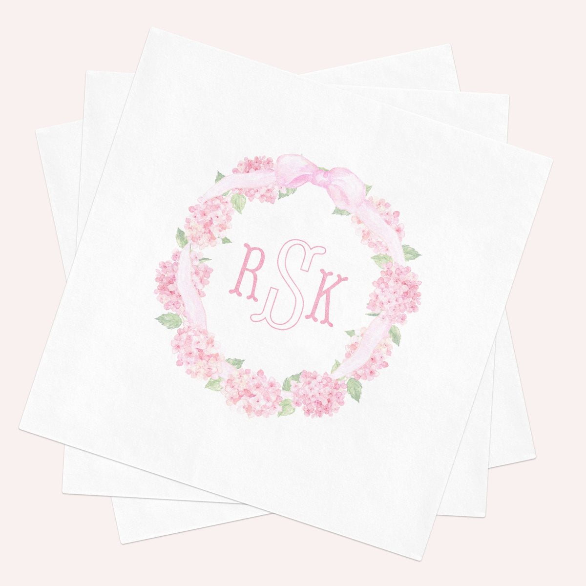 Personalized Baby Shower Napkins: Pink Hydrangea Monogram