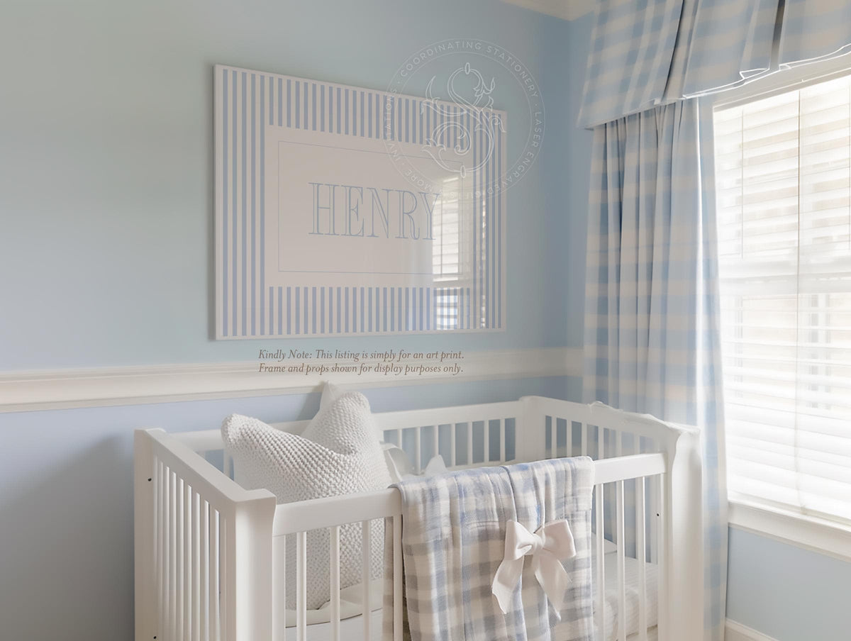 Personalized Boy Name Nursery Print: Baby Blue Stripes Wall Art - image 1