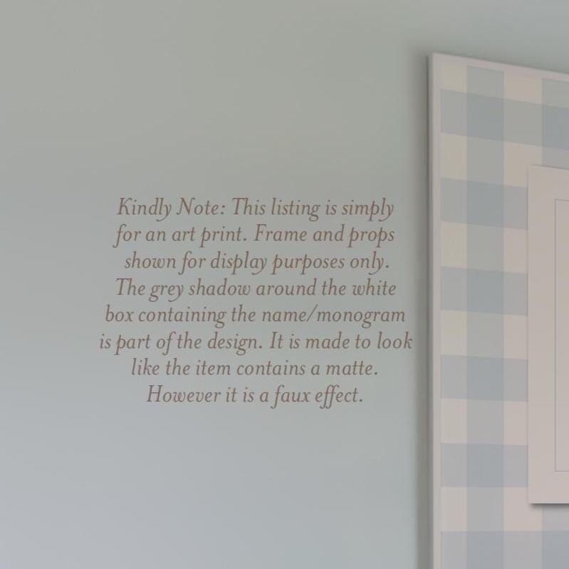 Personalized Boy Name Nursery Print: Blue Gingham Cursive Wall Art - image 2
