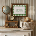 Personalized Boy Name Print: Forest Green Gingham Nursery Decor - image 1