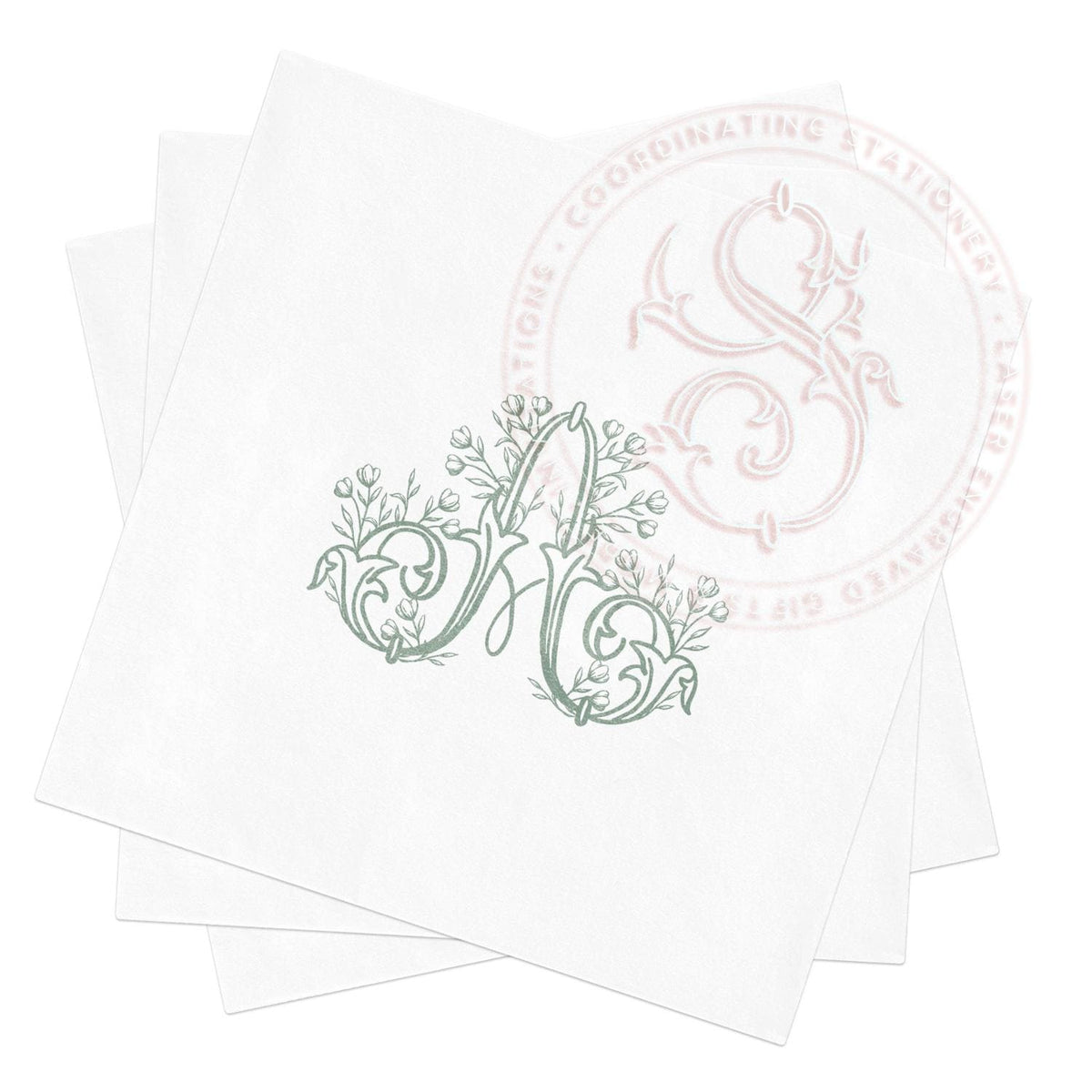 Personalized Bridal Shower Napkins: Sage Green Monogram Initial