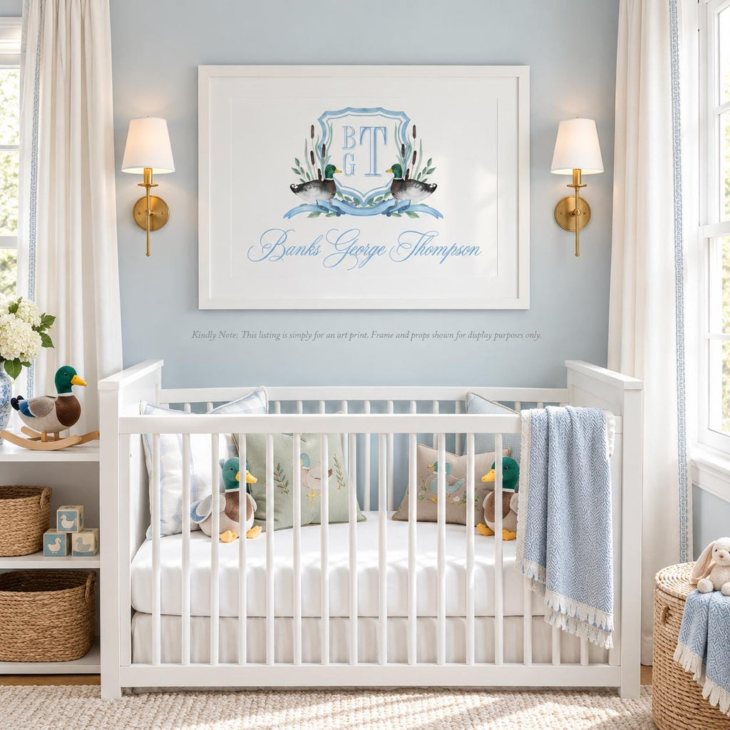 Personalized Mallard Duck Nursery Print: Blue Crest Wall Art - image 1
