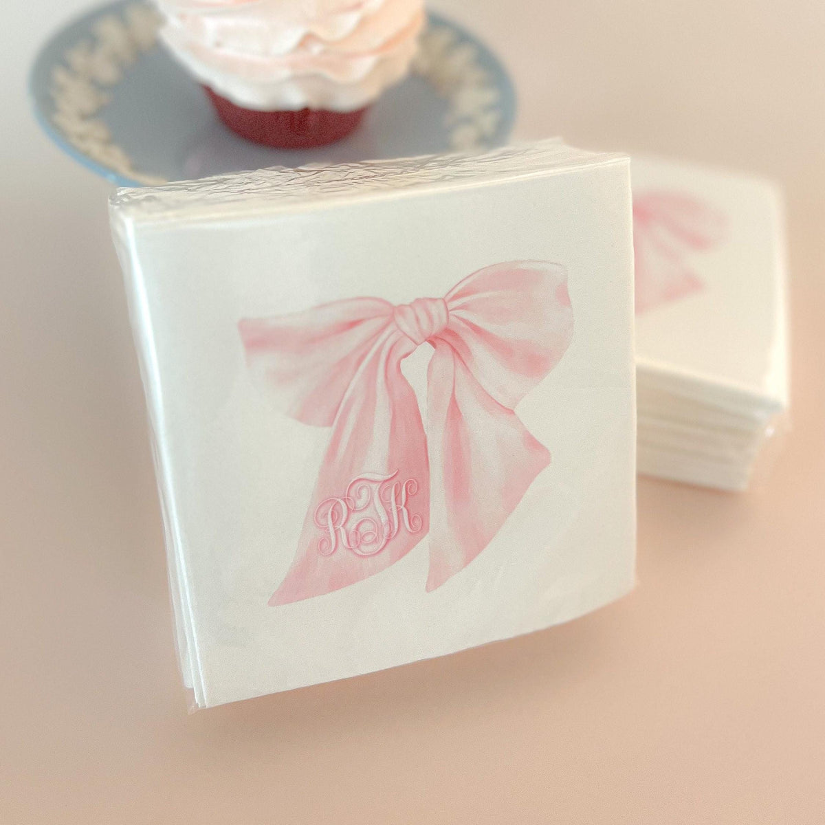 Personalized Pink Bow Napkins: Monogram Baby Shower Decor