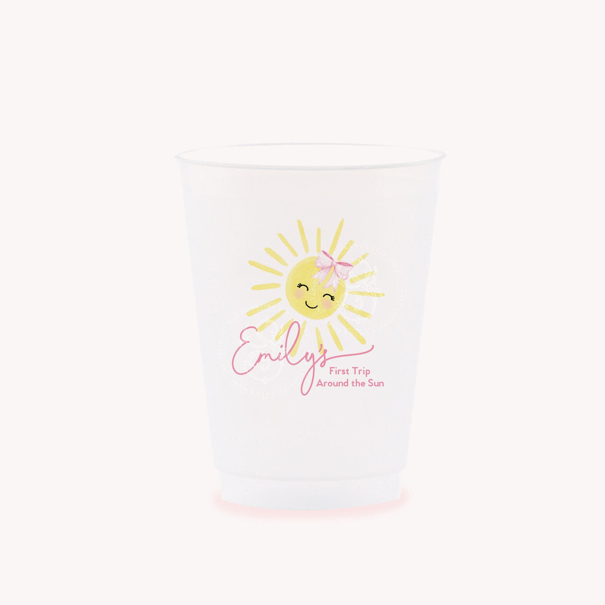 Personalized sunshine frosted party cups for first birthday