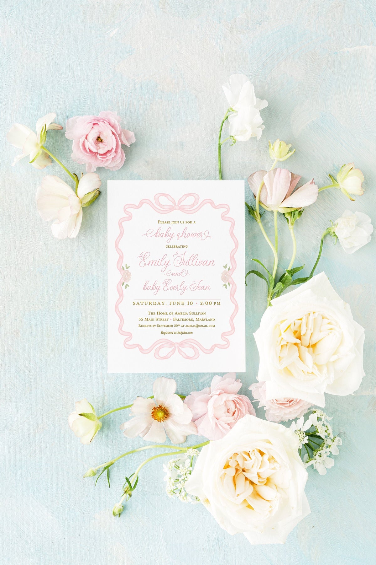 Pink Bow Baby Shower Invitation: Whimsical Garden Party (Digital)