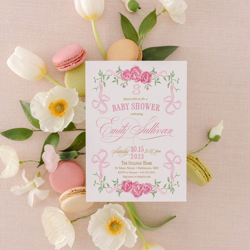 Pink Bow Baby Shower Invitations: Feminine Party | Digital File