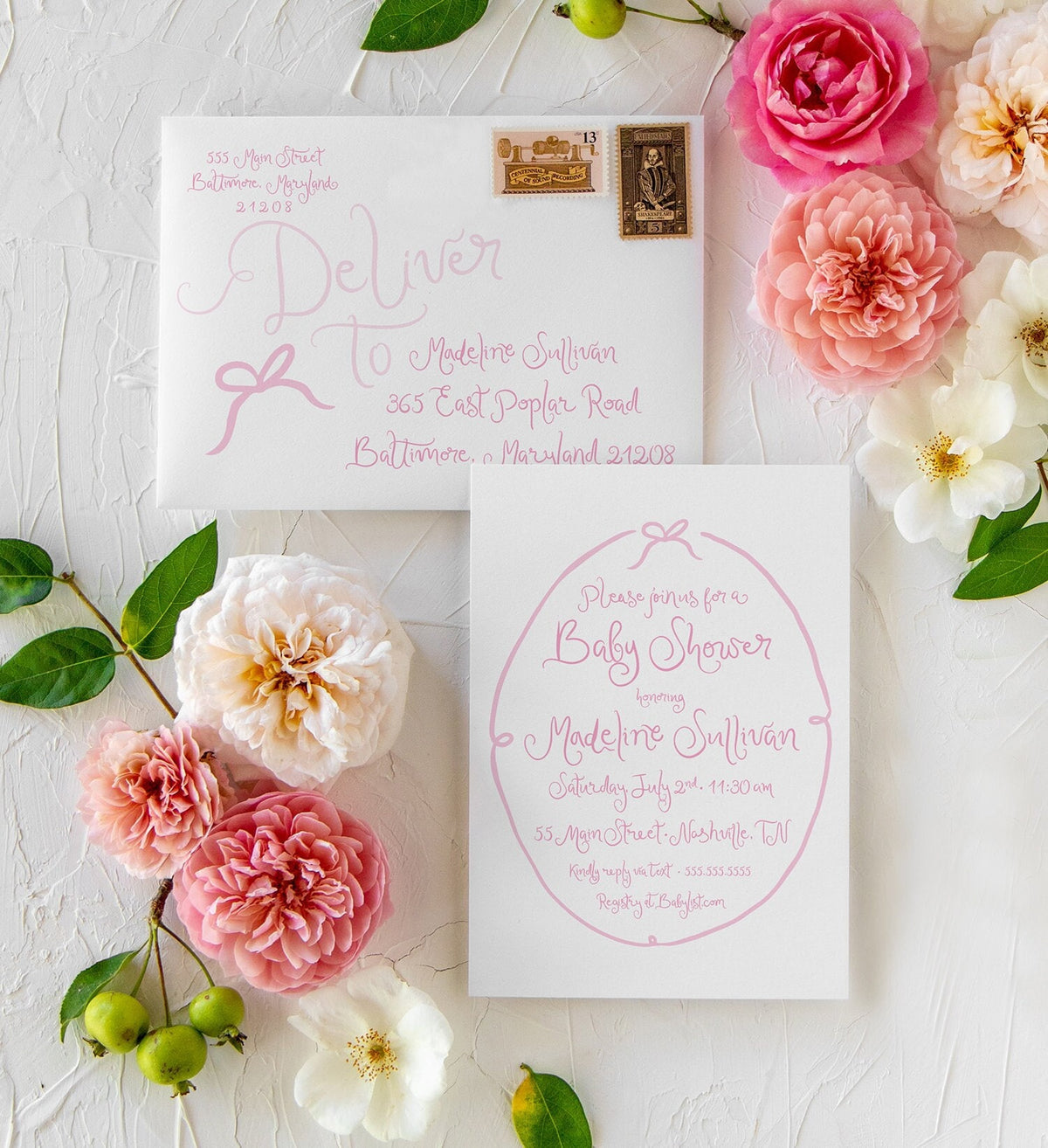 Pink Bow Baby Shower Invitations: Hand-Drawn Girl Sprinkle printed invitation