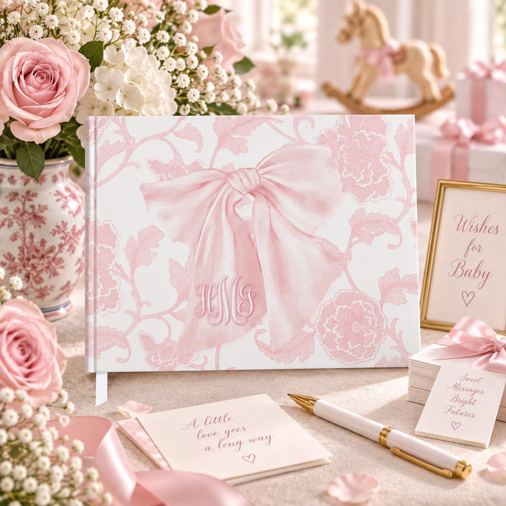 Pink Bow Chinoiserie Baby Shower Guest Book - image 1