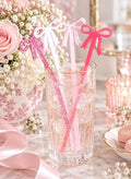 Pink bow cocktail stirrers for bridal shower and bachelorette party