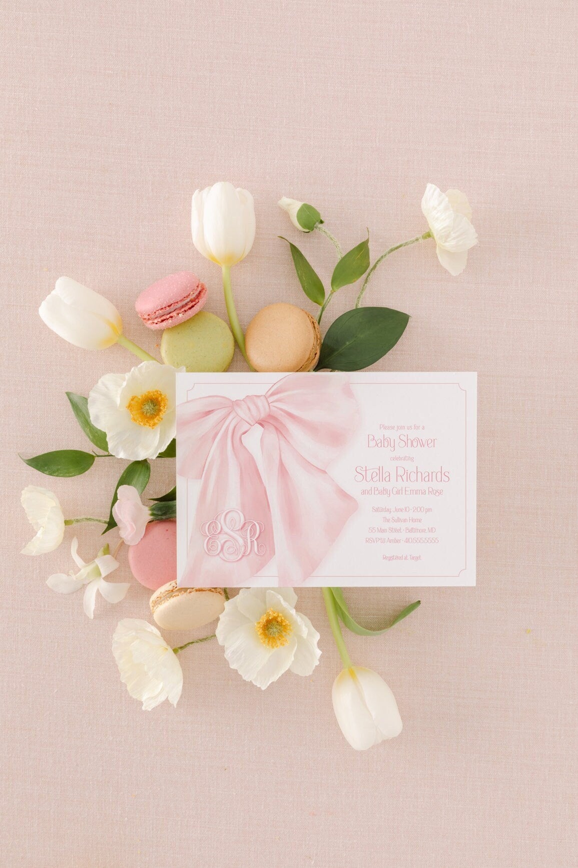 Pink bow girl sprinkle digital baby shower invitation