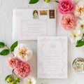 Pink bow grandmillennial girl sprinkle printed baby shower invitations
