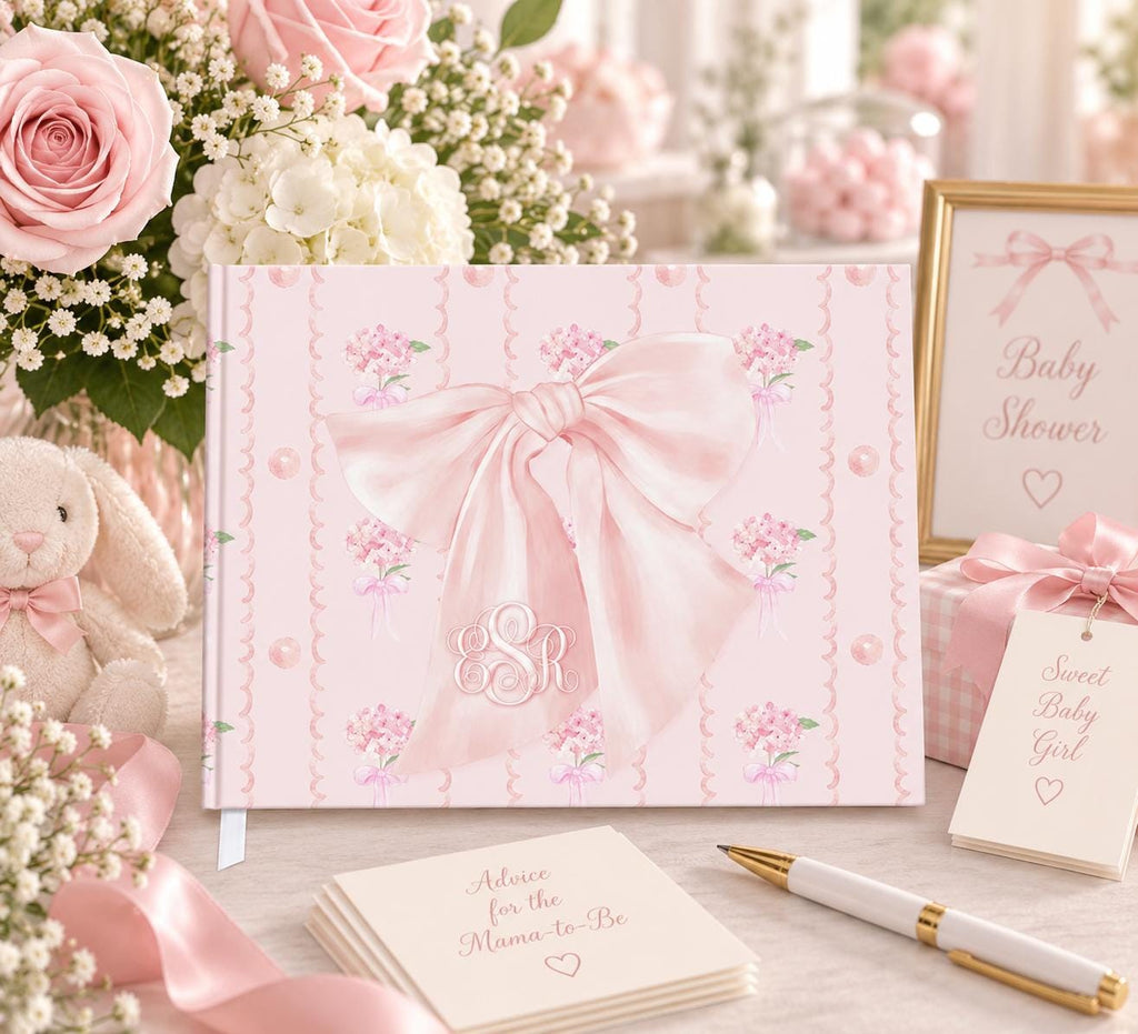 Pink Bow Monogram Baby Shower Guest Book - image 1