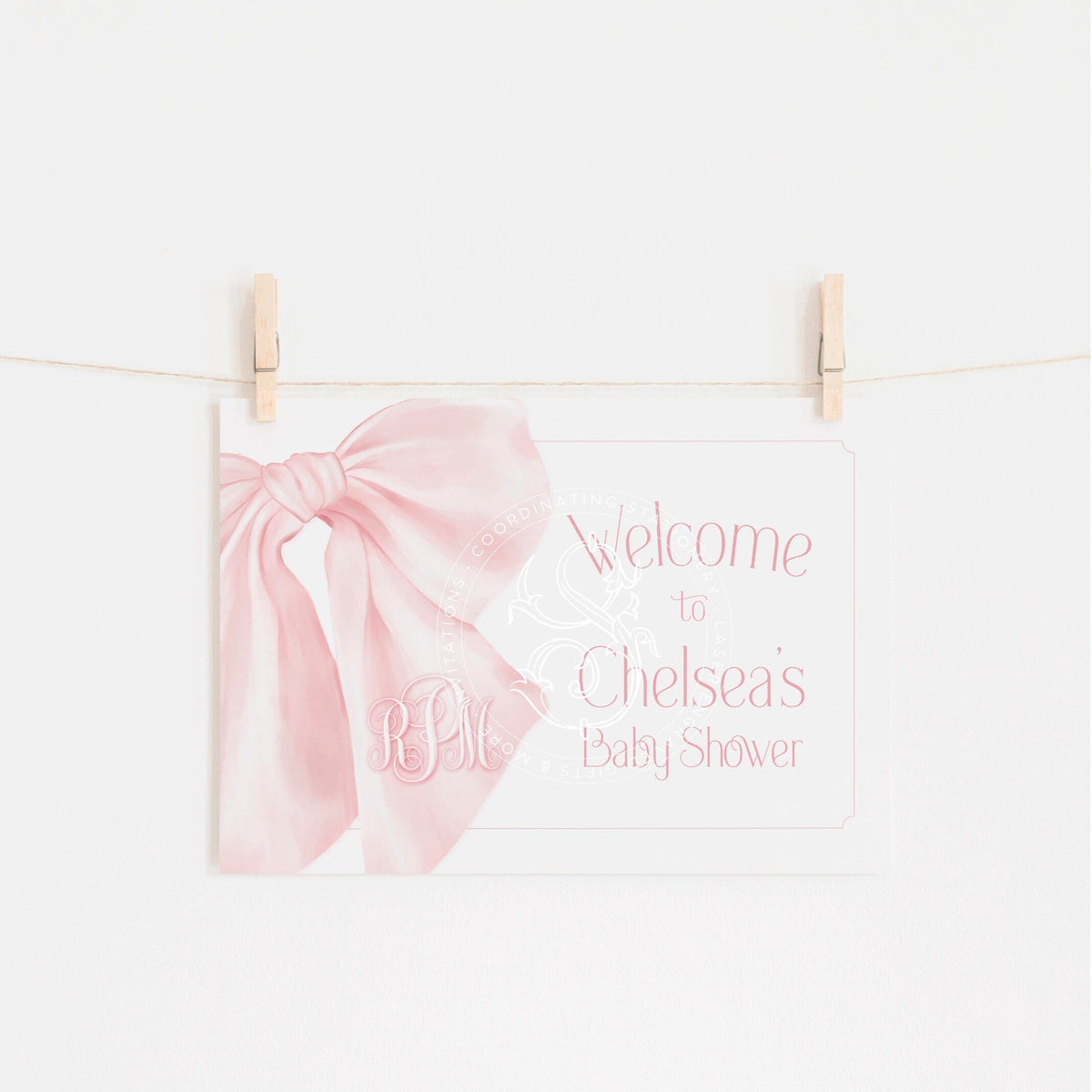 Pink Bow Monogram Baby Shower Welcome Sign