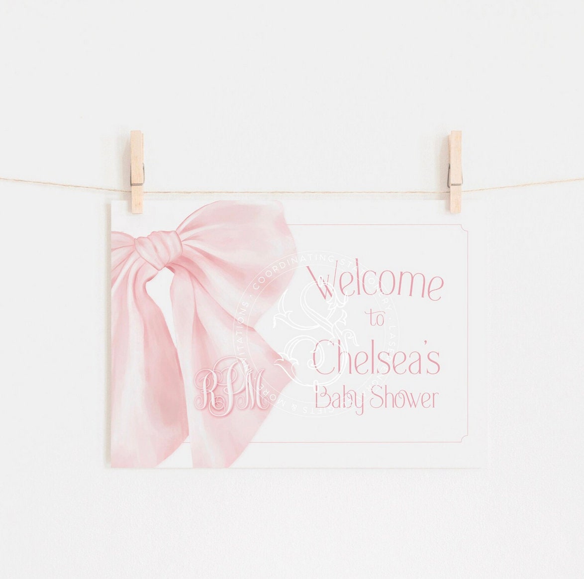 Pink Bow Monogram Party Baby Shower Welcome Sign
