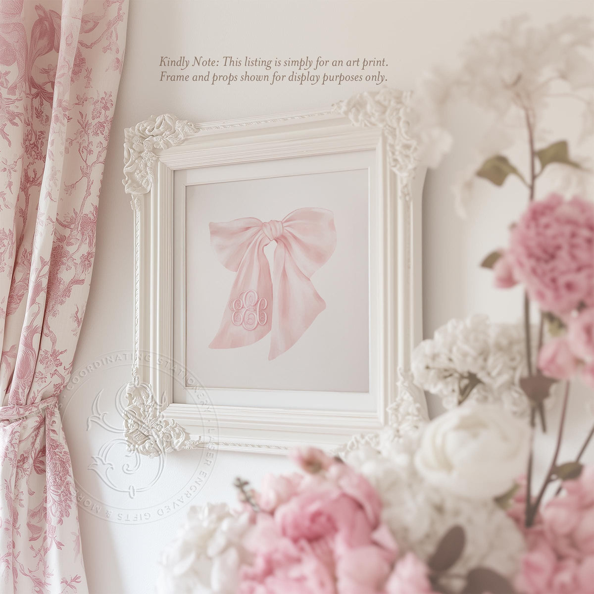 Pink Bow Monogram Wall Art: Nursery Decor Print - image 2