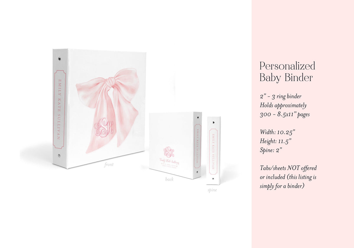 Pink bow personalized baby memory book binder