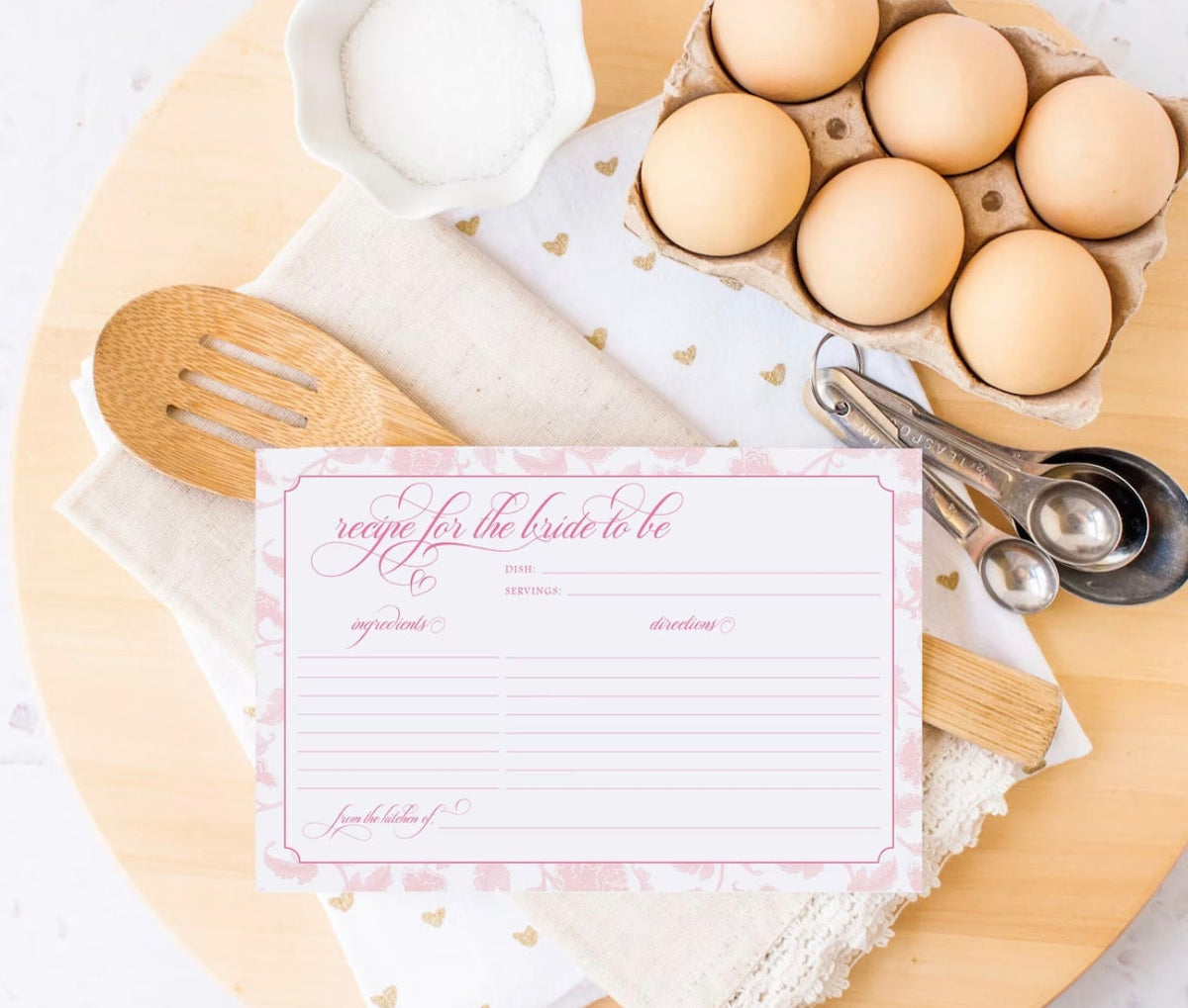 Pink chinoiserie printed bridal shower recipe cards