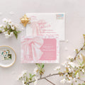 Pink Chinoiserie Girl Baby Shower Invites - Whimsical Baby Sprinkle - Monogram Bow Invitations Grandmillenial printed invitation