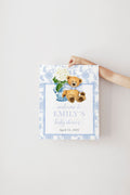 Pink Chinoiserie Teddy Bear Baby Shower Welcome Sign