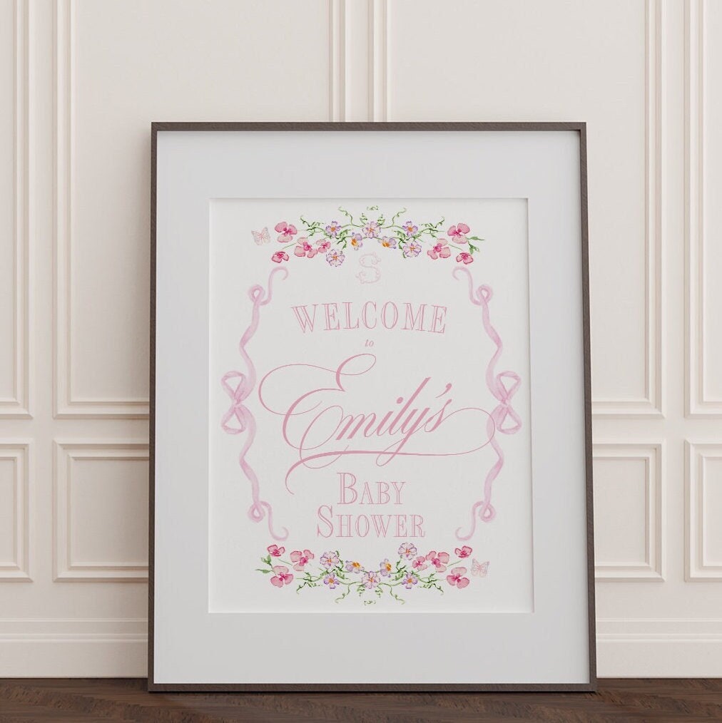 Pink Floral Baby Shower Welcome Sign