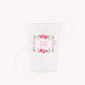 Pink floral crest personalized frosted party cups