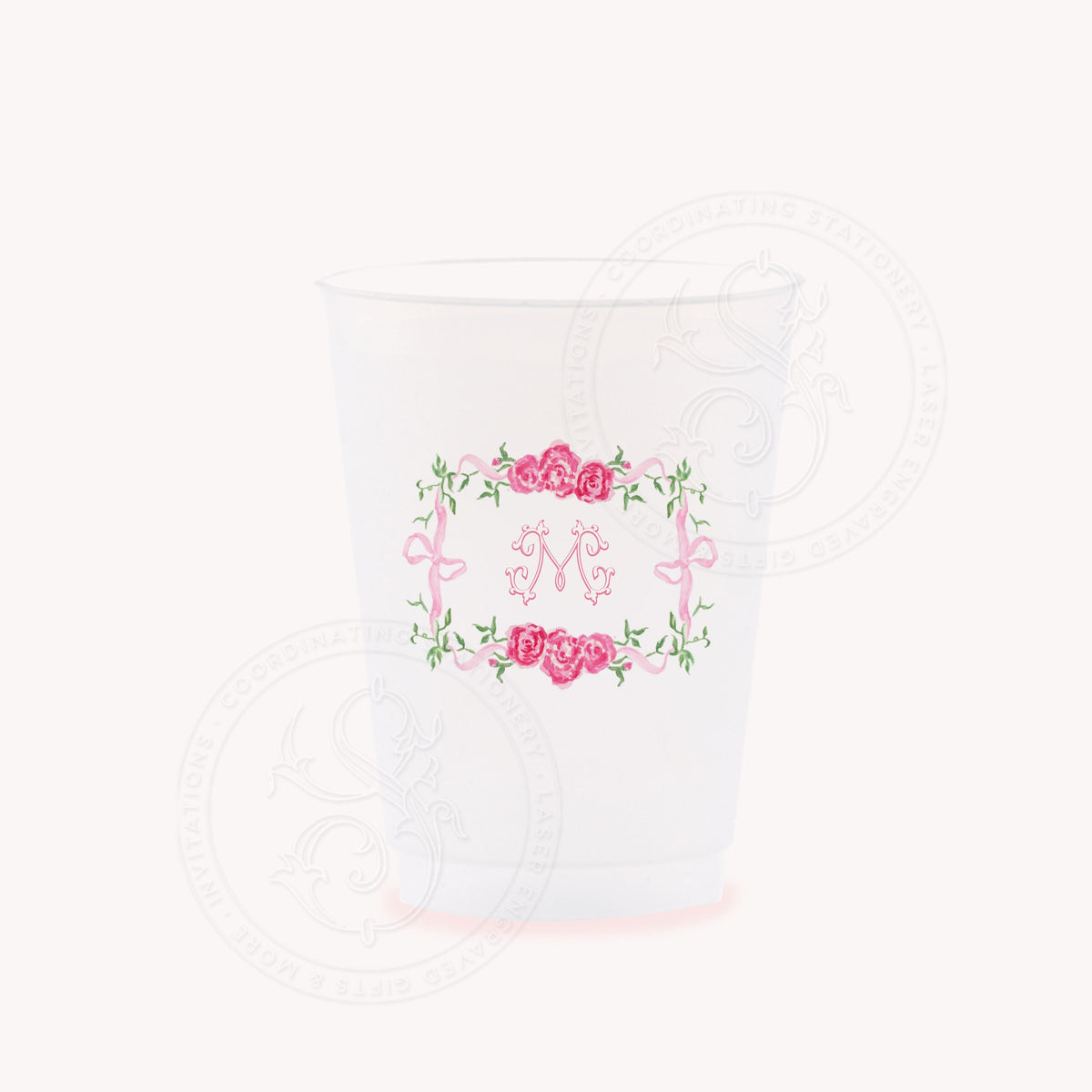 Pink floral crest personalized frosted party cups